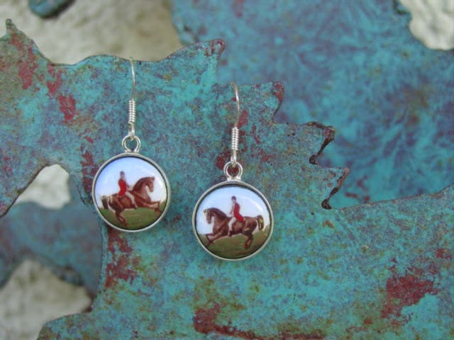 Emaille Pferde Jagdszene Ohrringe Sterling Silber Schmuck von MyEquestrianJewelry