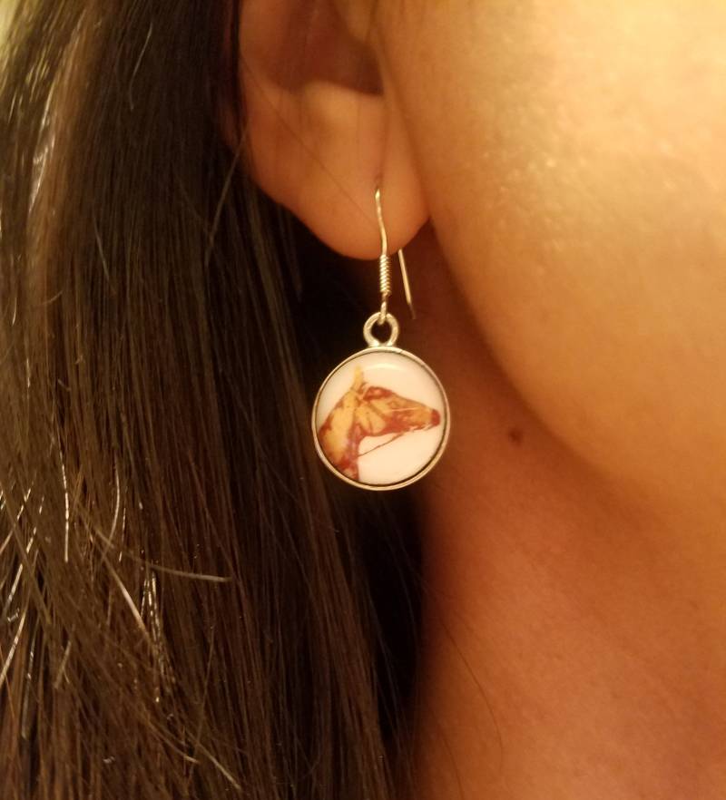 Emaillierte Pferdekopf Ohrringe Sterling Silber Schmuck von MyEquestrianJewelry