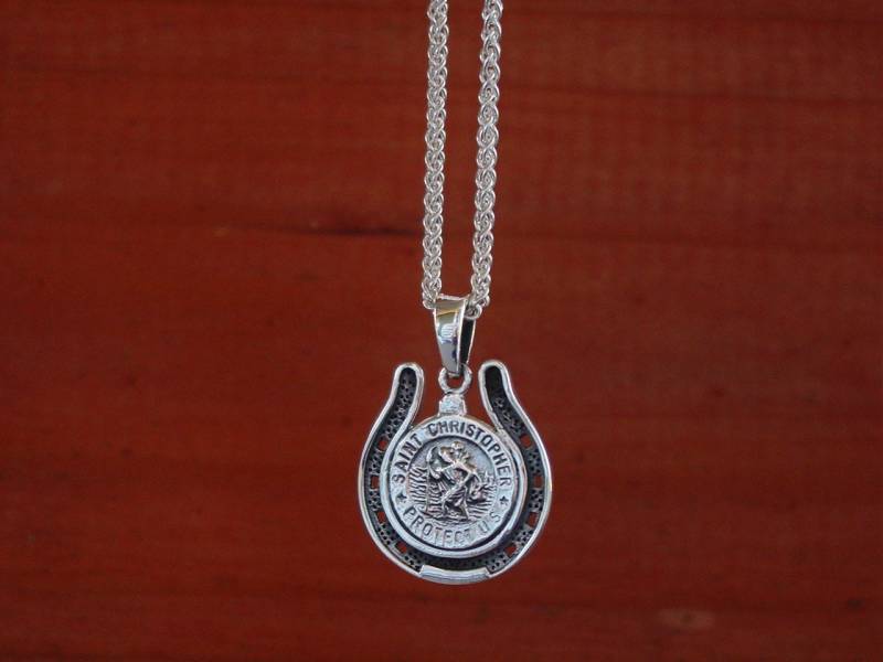 St. Christopherus Hufeisen Anhänger Sterling Silber Schmuck von MyEquestrianJewelry