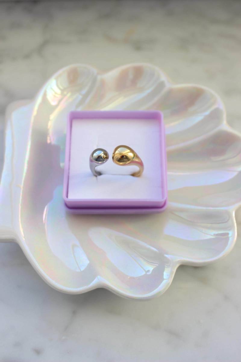 Bicolor Ring | Tropfenring Mit Öffnung Zweifarbig Gold Silber Vergoldeter Statementring Drop Verstellbar One Size von MyEssentials4u