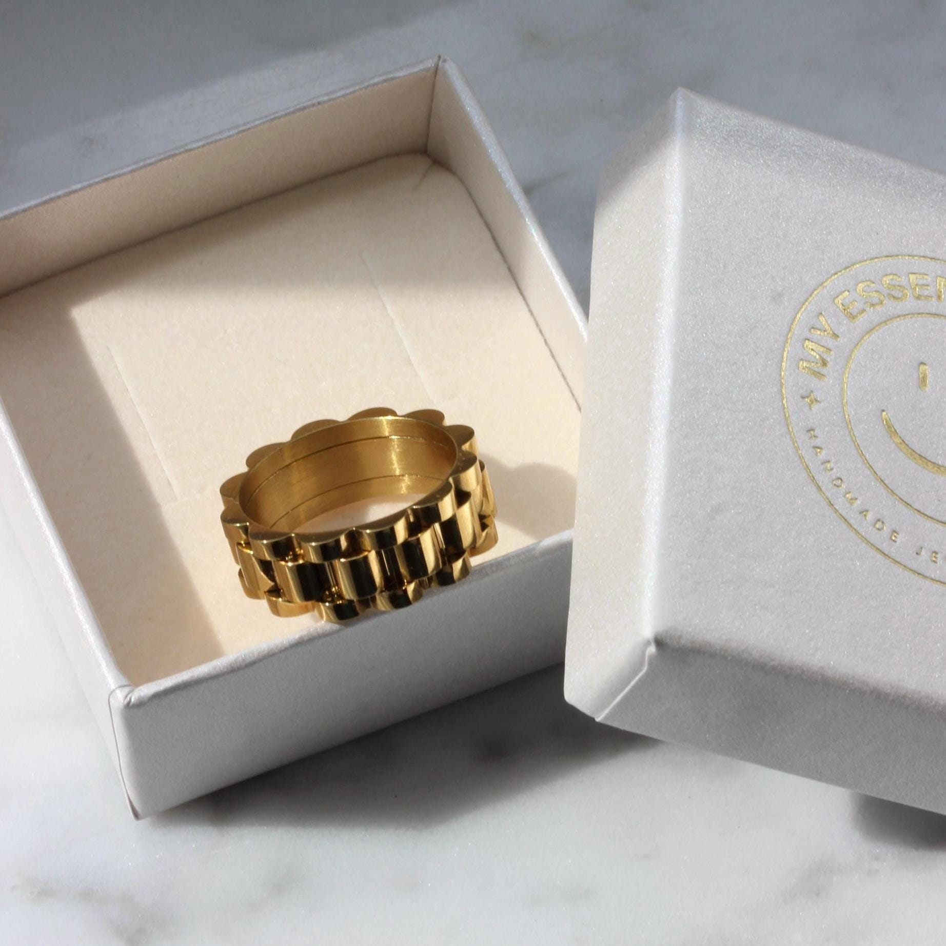 Chain Ring | Kettenring Statementring Goldschmuck Gliederkettenring One Size 14K Vergoldung Chunky Geschenk Für Sie von MyEssentials4u