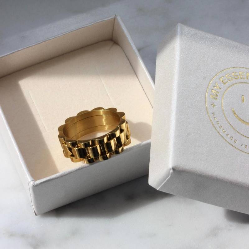 Chain Ring | Kettenring Statementring Goldschmuck Gliederkettenring One Size 14K Vergoldung Chunky Geschenk Für Sie von MyEssentials4u