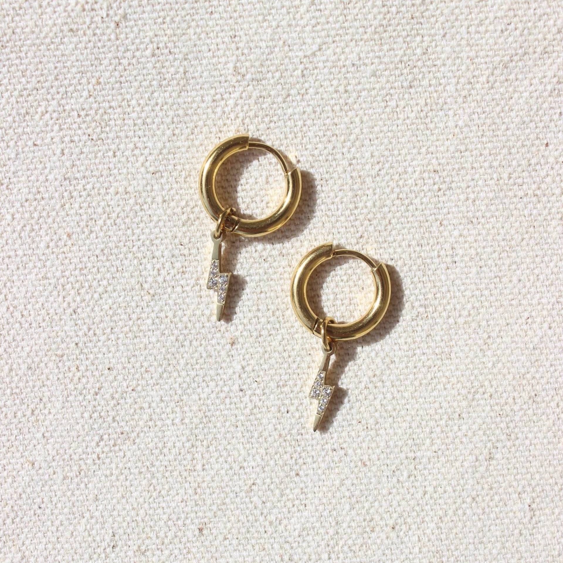 Flash Hoops | Blitz Ohrringe Goldene Creolen Mit Anhänger Glitzer Mini Flash Vergoldete Geschenk Freundin von MyEssentials4u