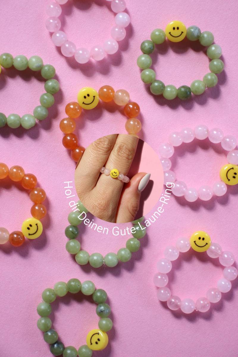 Smiley Edelstein-Ringe | Farbige Ringe Gemstone Healing Crystal Boho Rings Gute Laune Wichtelgeschenk Rosenquarz von MyEssentials4u