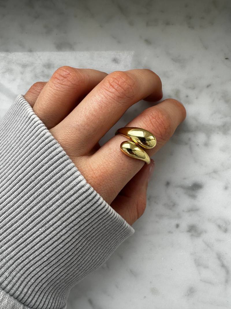 Tropfen Ring | Wave Gold Minimalistisch Wassertropfen Statement 925 Sterling Silber Verstellbar Schmuck Geschenk von MyEssentials4u