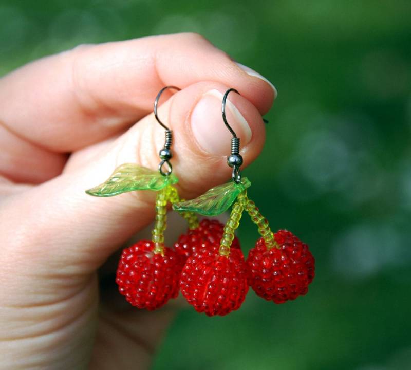 Kirsche Ohrringe, Süßer Sommer Schmuck, Kleine Kirschen Früchte Schmuck von MyFantasies