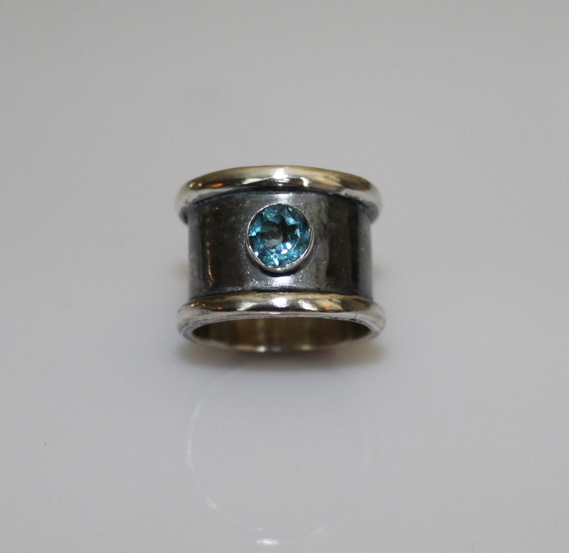 Blautopas Ring - Oxidierter Topas London Zigarrenring Rustikaler Breiter Band Silberring Blautopas Ring - Oxidierter Topas London Zigarrenring Rustikaler Breiter Band Silberring von MyFascinationStreet