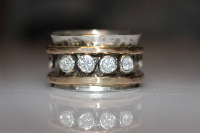 Diamant Spinner Ring Sterling Silber, Gold Meditation Band von MyFascinationStreet