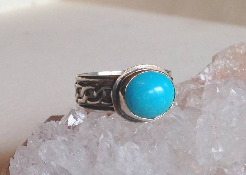 Dornröschen Türkis Ring Oxidiertes Sterling Silber Kordelband Dornröschen Türkis Ring Oxidiertes Sterling Silber Kordelband von MyFascinationStreet