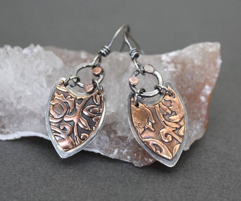 Floral Copper Shield Ohrringe Sterling Silber Boho Anhänger Floral Copper Shield Ohrringe Sterling Silber Boho Anhänger von MyFascinationStreet
