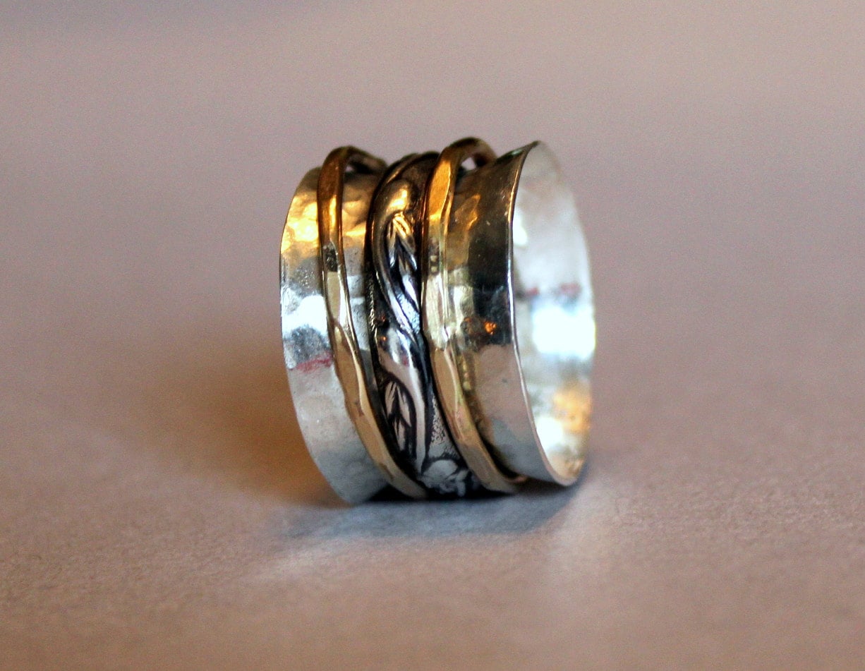 Gehämmerter Sterling Silber Spinner Ring Gold Gefüllter Sorgenring Gehämmerter Sterling Silber Spinner Ring Gold Gefüllter Sorgenring von MyFascinationStreet