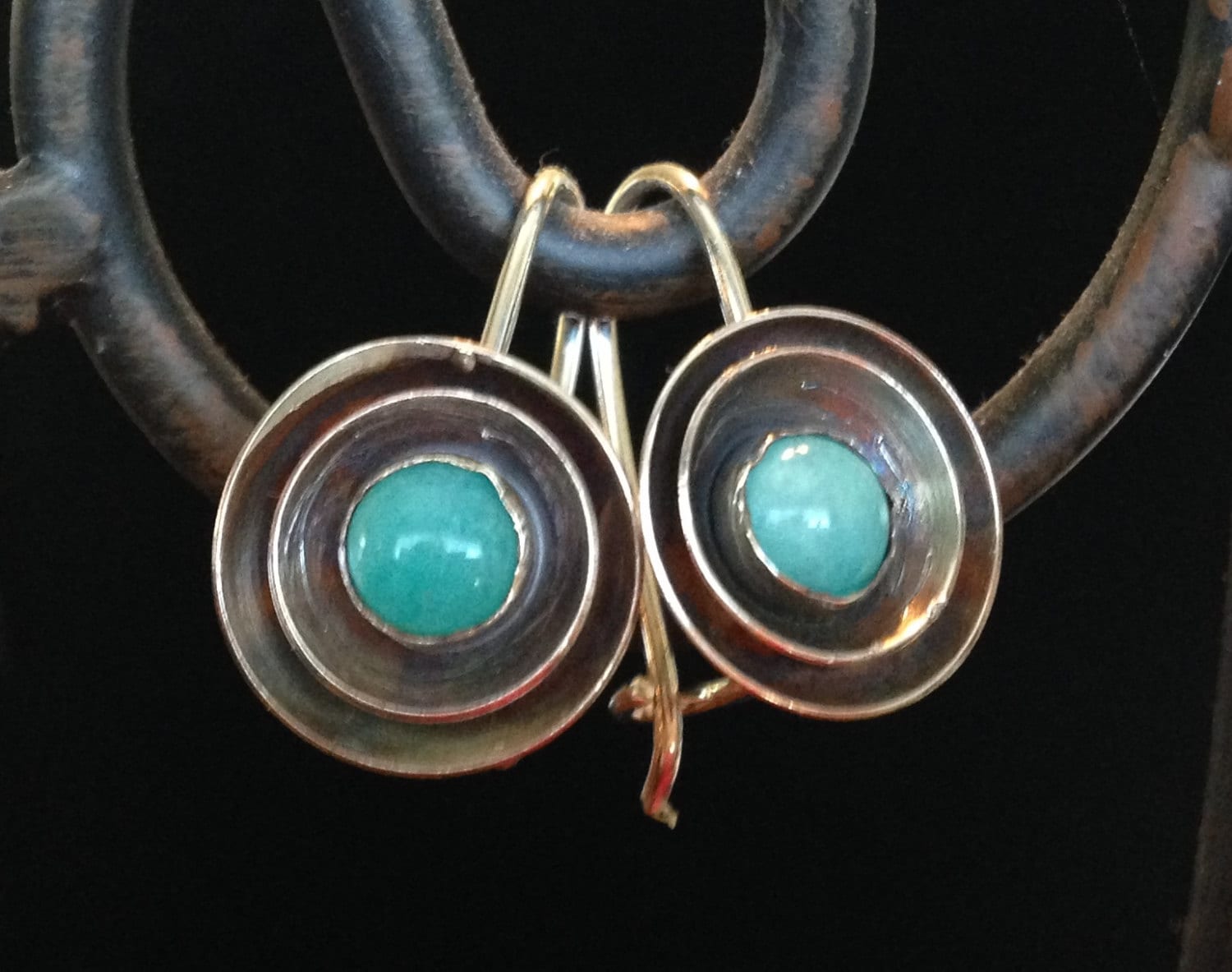 Handgefertigte Türkis Sterling Silber Ohrringe Rustikale Oxidierte Scheiben Handgefertigte Türkis Sterling Silber Ohrringe Rustikale Oxidierte Scheiben von MyFascinationStreet