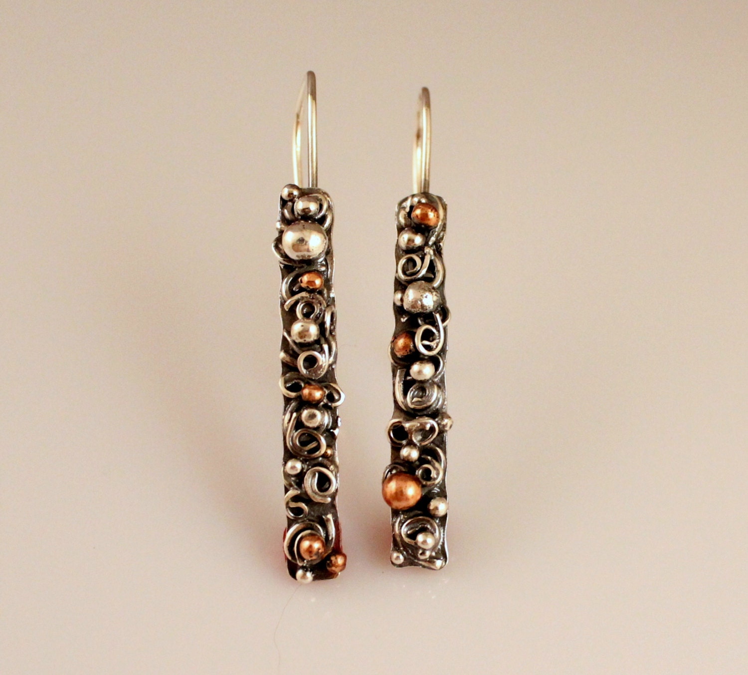 Mixed Metal Sterling Silber Baumeln Ohrringe Kupfer & Gold Akzente Mixed Metal Sterling Silber Baumeln Ohrringe Kupfer & Gold Akzente von MyFascinationStreet
