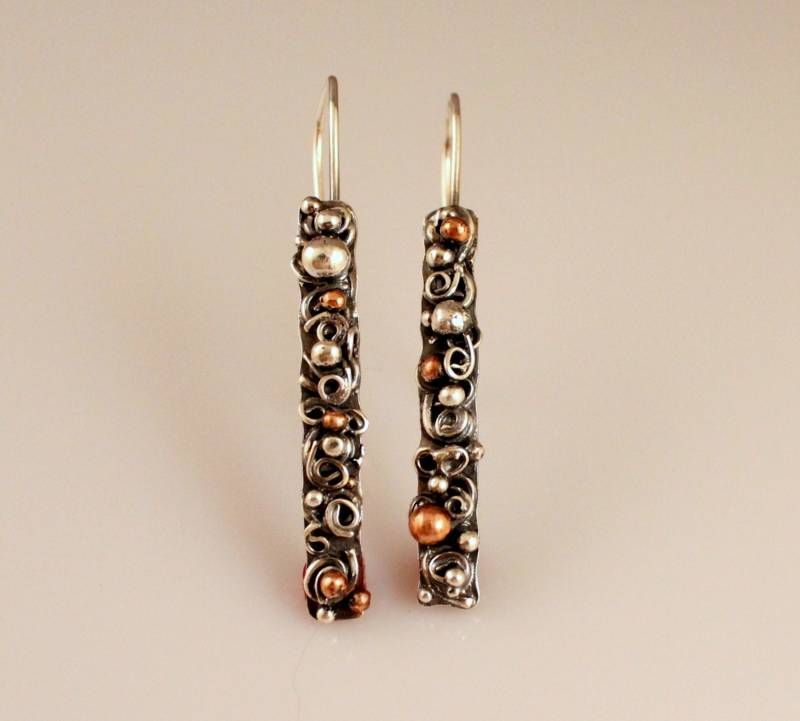 Mixed Metal Sterling Silber Baumeln Ohrringe Kupfer & Gold Akzente von MyFascinationStreet