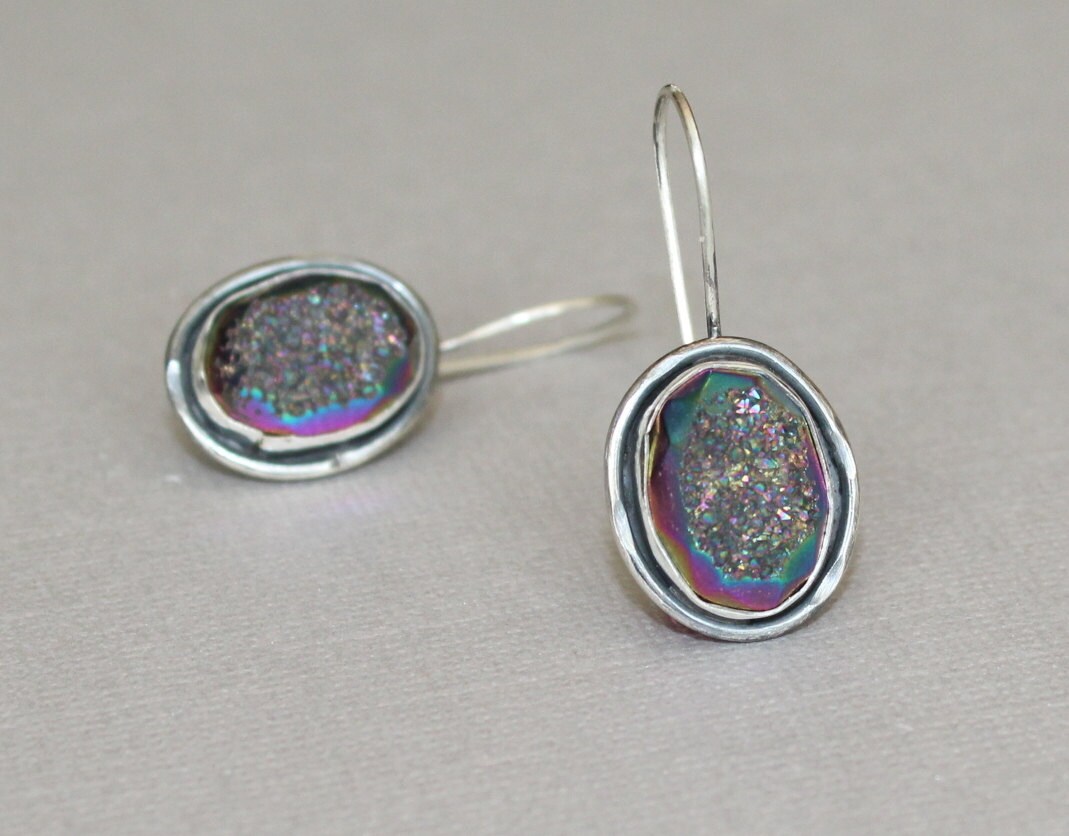 Oxidierte Sterling Silber Druzy Ohrringe Pfau Edelstein Anhänger Oxidierte Sterling Silber Druzy Ohrringe Pfau Edelstein Anhänger von MyFascinationStreet