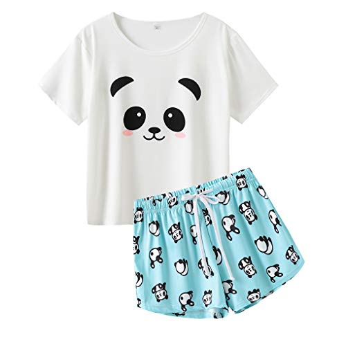 MyFav Damen Schlafanzug Pyjama Set Weiche Kurzarm Sommer Süße Cartoon Homewear, Panda, Medium von MyFav