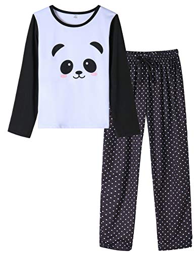 MyFav Damen Zweiteiliger Lang Pyjama Panda Muster Nachtwäsche Soft Schlafanzug Lounge Set(Panda,L) von MyFav