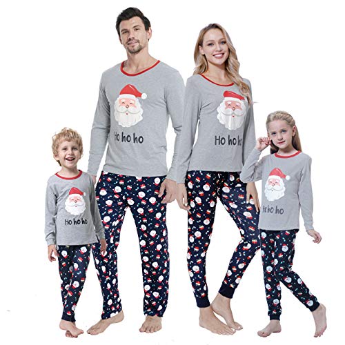 MyFav Familien-passendes Weihnachtspyjama-Set für Weihnachten, Pyjama, Nachtwäsche, langärmelig, Nachtwäsche für Damen, Herren, Mädchen, Jungen, Kinder, Grauer Weihnachtsmann, 10 Jahre von MyFav