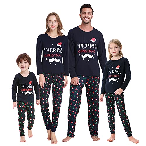 MyFav Weihnachten Schlafanzug Langarm Familien Pyjama Set Neujahr Zweiteiliger Nachtwäsche für Familien (Marineblau,Damen,L) von MyFav