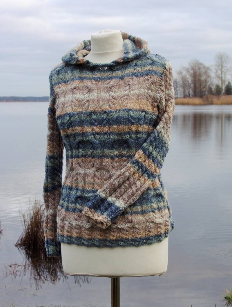 Gestrickte Pullover Grün/Blau/Beige Mit Zopfmuster, Größe Veränderbares Weihnachtsgeschenk von MyFireflyFactory