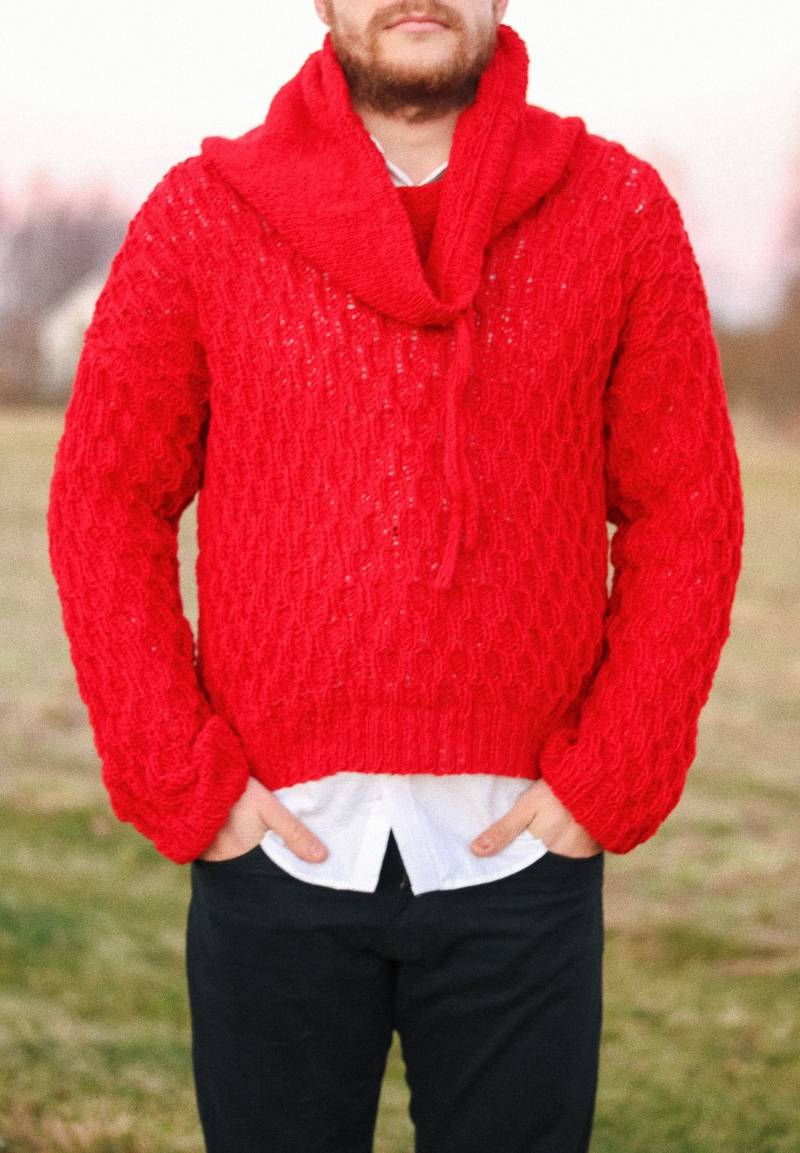 Mann Gestrickt Aus Wolle Mit Zopfpullover Rot Weihnachtsgeschenk von MyFireflyFactory