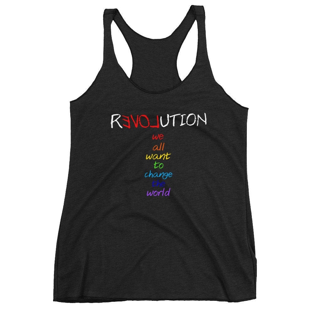 Yoga Tops Regenbogen Farben Revolution Positive Botschaft Boho Workout Gym Shirt Für Frauen von MyFullBloomLife