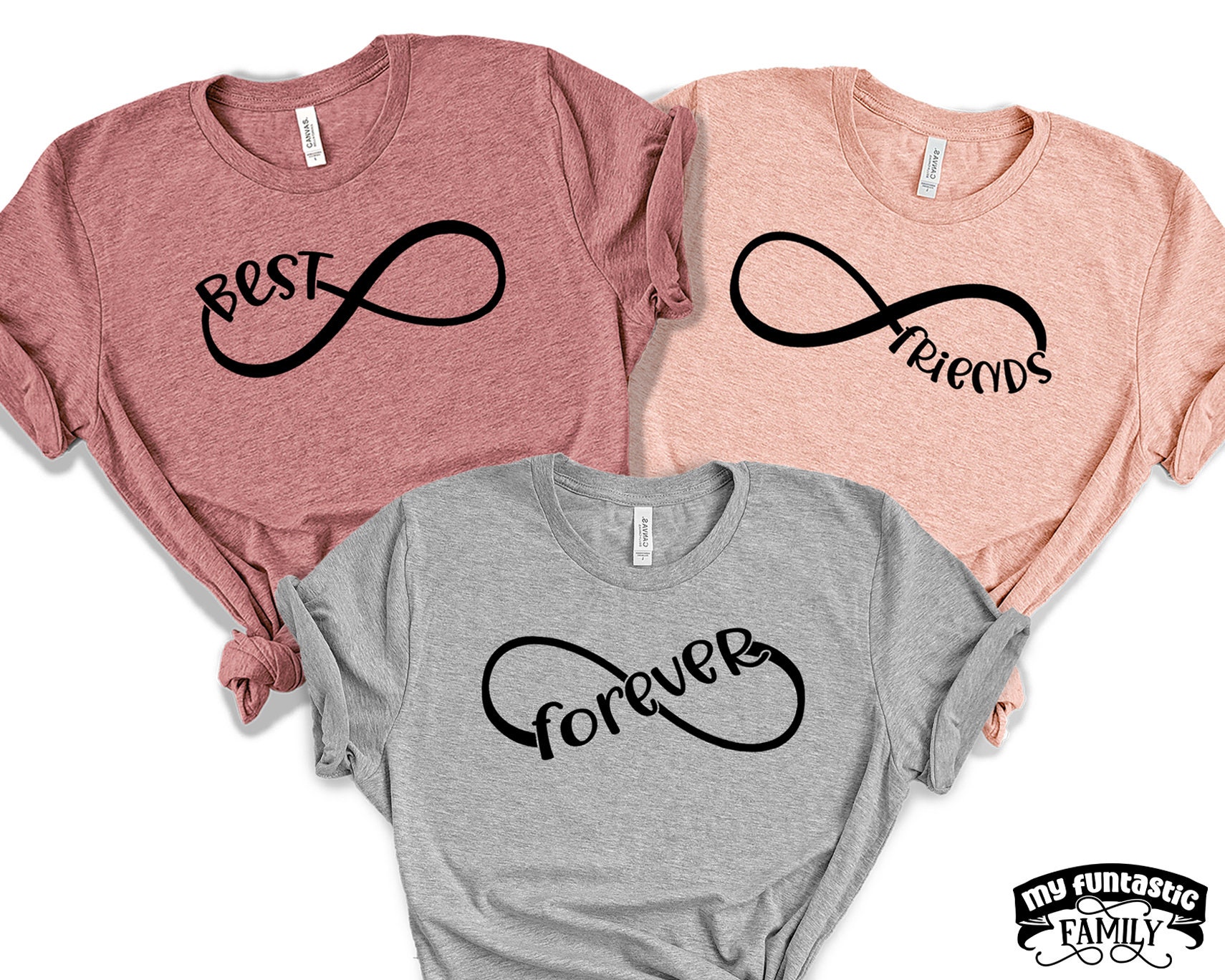 Best Friends Forever, Infinity Symbol T-Shirts, 3 Besties, Geschenk Für Drei Freunde, Bestie Geschenk, Bff Shirt, Mädchen Wochenend Urlaub von MyFuntasticFamily