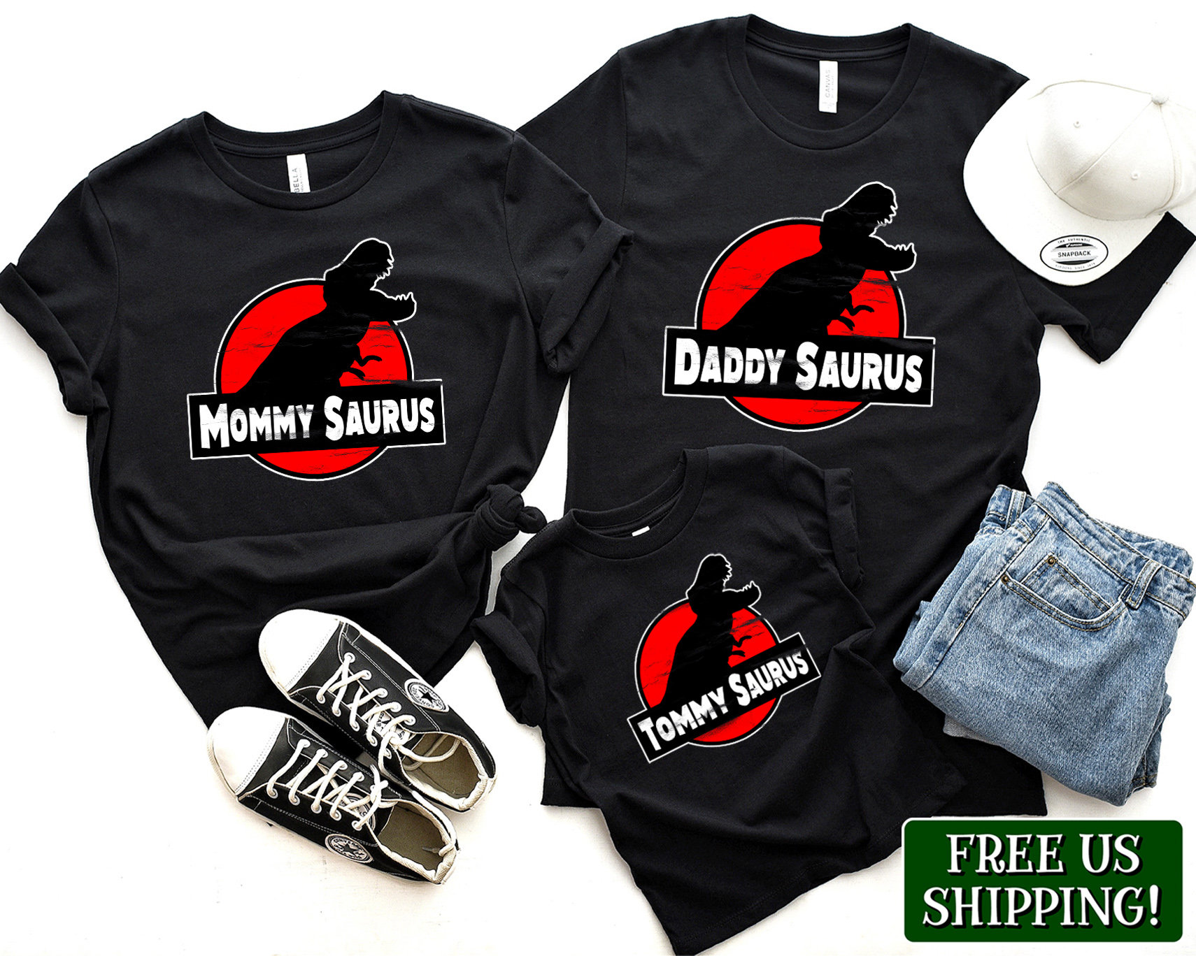 Dinosaurier Familienhemden, Personalisiertes Shirt, Name Dinosaurier, Kinder Jungen Mädchen, Passende Dino Shirts, Mama Papa Baby Saurus von MyFuntasticFamily