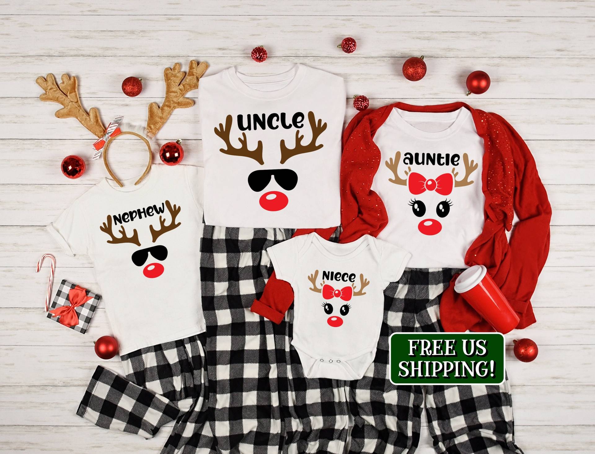 Lustige Passende Weihnachtshemden, Tante Onkel Niece Nephew Baby, Hässliche Rentier Shirts, Weihnachtsshirt Set, Baby von MyFuntasticFamily