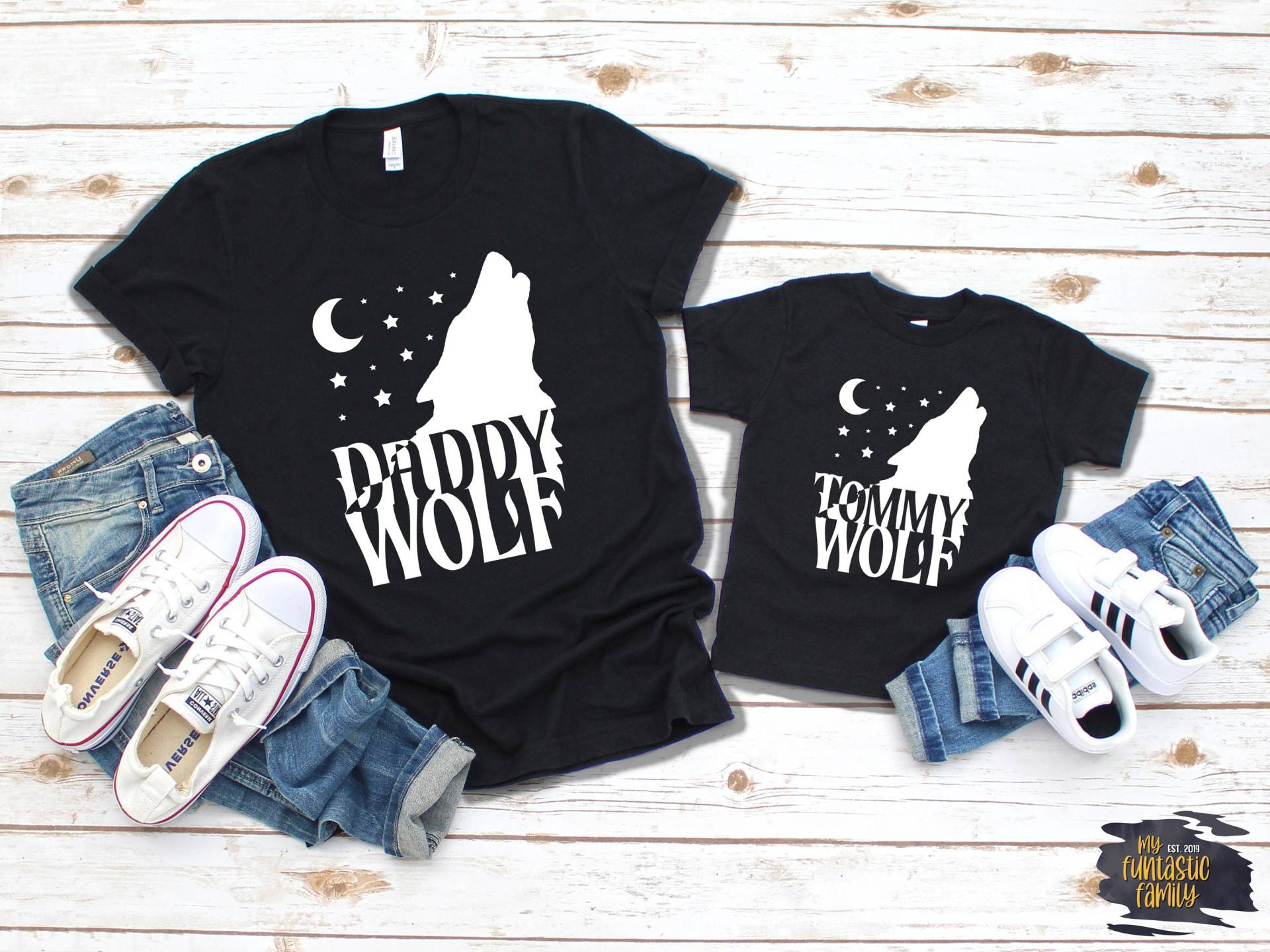 Passende Papa Und Mich Shirts, Benutzerdefinierte Wolf Pack, Wolf, Baby Sohn, Tochter, Personalisierte Ich von MyFuntasticFamily