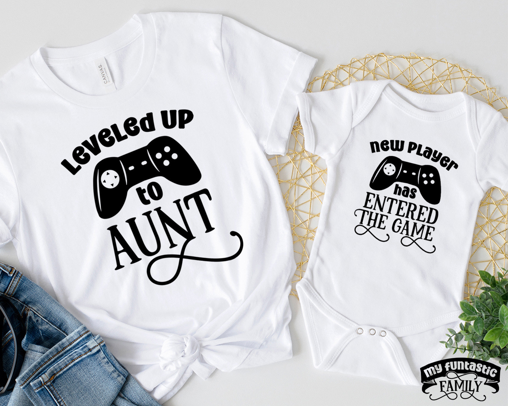 Passende Tante Niece Und Neffen Shirts, Leveled Up To Aunt, Gaming Tante, To Be 2022, Neue Neues Baby Outfit, Lustige von MyFuntasticFamily