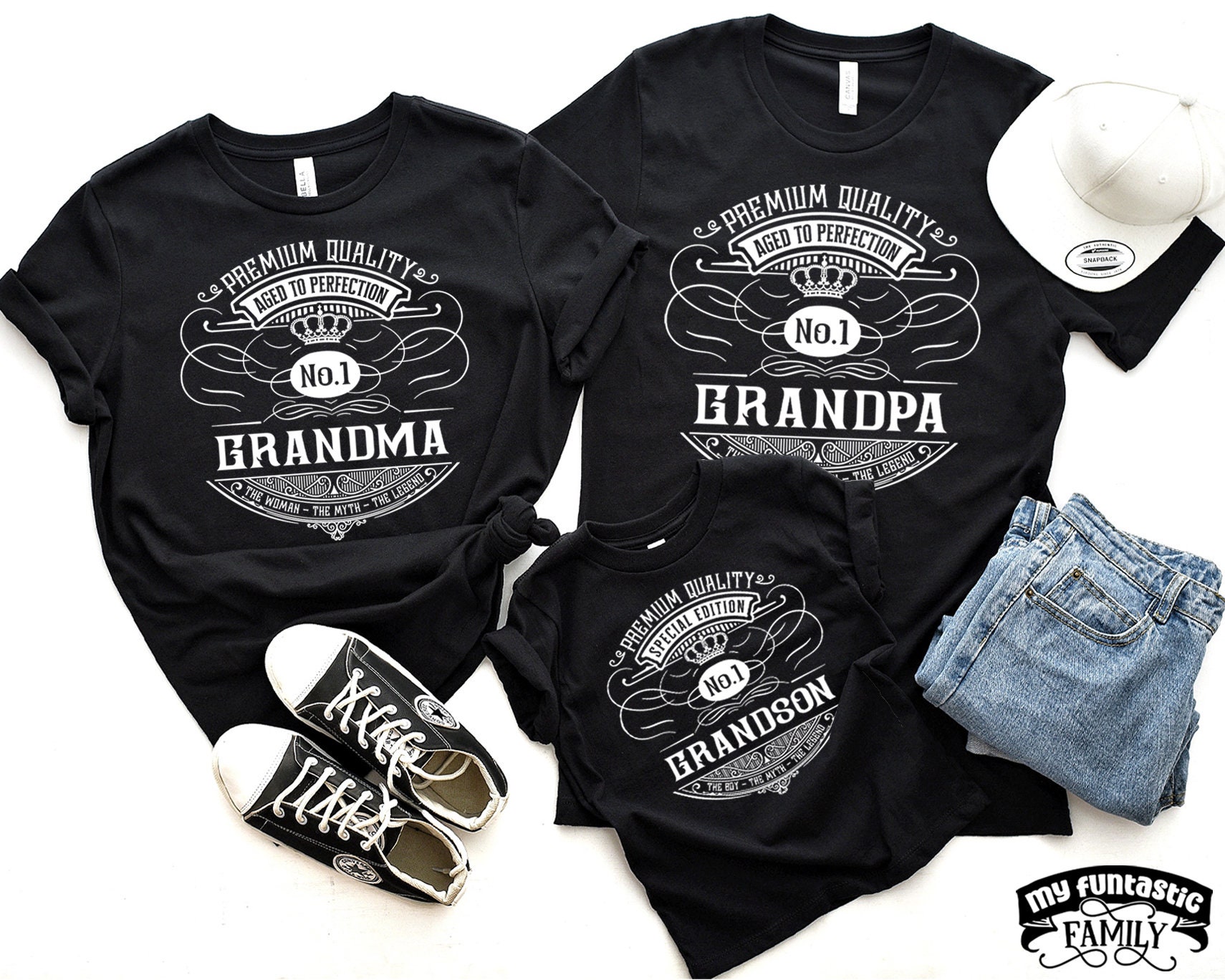 Passendes Großeltern Shirt Set, Lustige Vintage Whisky Label Shirts, Oma Opa Und Baby, Enkel Enkelin, Geschenk von MyFuntasticFamily