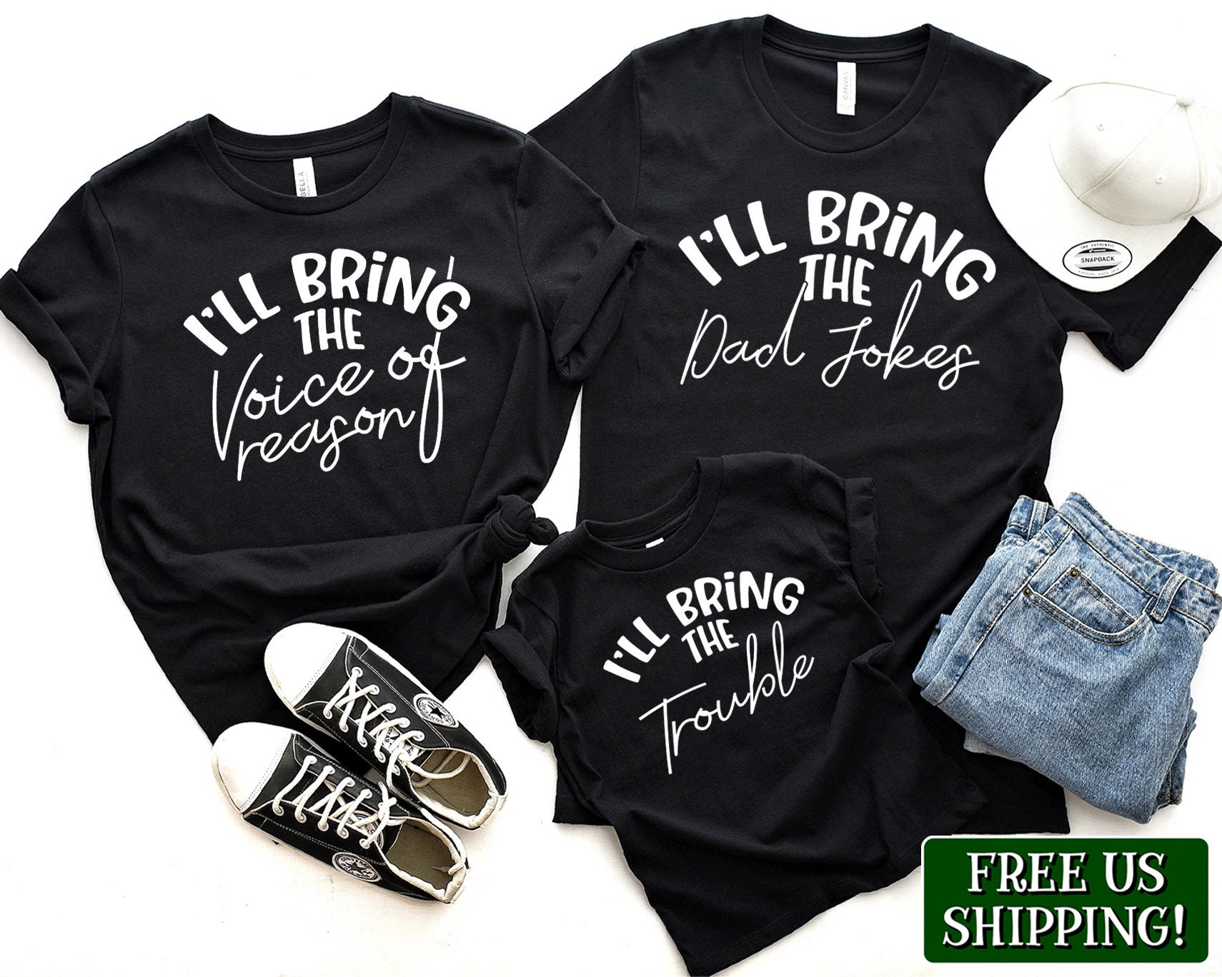 Personalisierte Familienhemden, I'll Bring The Trouble, Lustiges Passendes Familienoutfit, Papa Und Ich, Mama Individuelles Shirt Set, Baby von MyFuntasticFamily