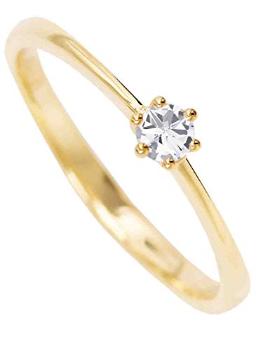 My Gold Damen Verlobungsring Gold 585 Damenring Echtes Gelbgold (14 Karat) Mit Zirkonia Solitär Gr. 58 Heiratsantrag Goldring Golden Love V0013879 von My Gold