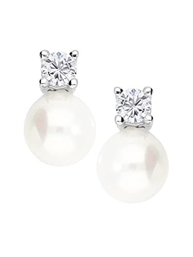 My Gold Damen Ohrringe Perlen Silber 925 Echtes Sterlingsilber Zirkonia Perle Klein 10mm x 6mm Brautschmuck Dainty V0013074 von My Gold