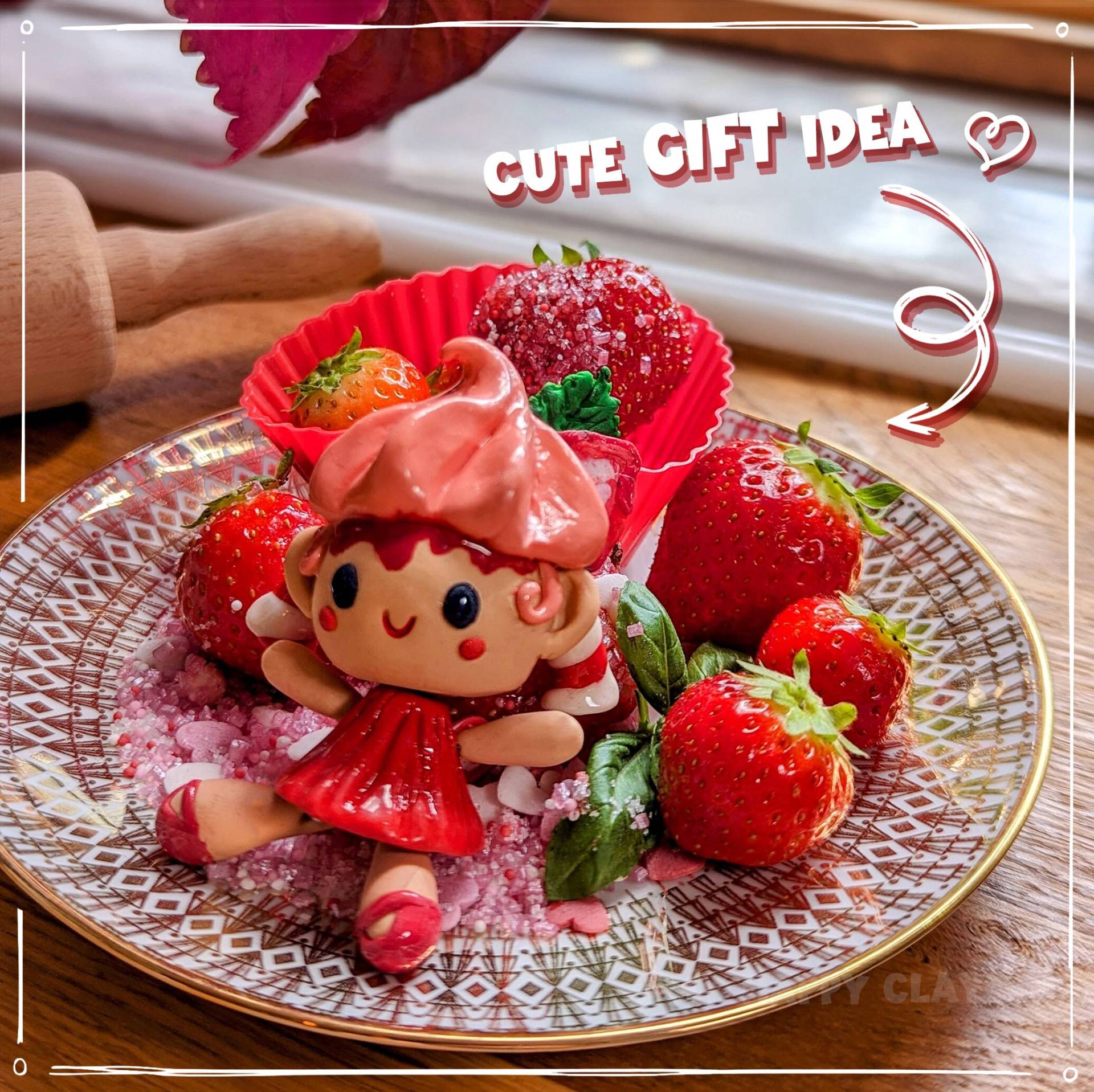 Süßer Erdbeer Fee Anhänger - Handgemachter Kawaii Als Schlüsselanhänger von MyHappyClays