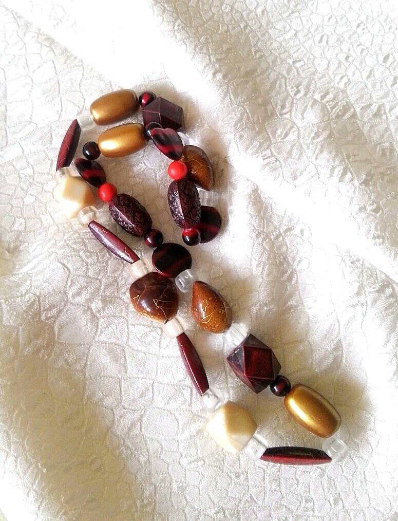 Vintage Perlenkette 80Er Jahre Kunststoffperlen in Braun, Statement Schmuck von MyHappyFinds