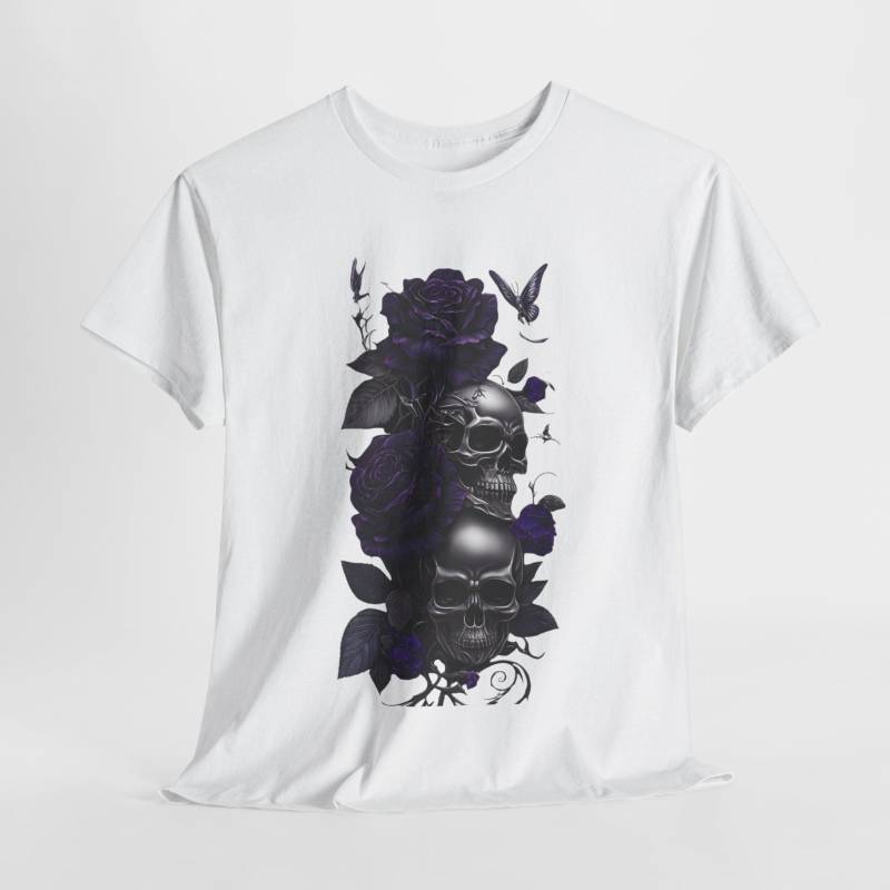 Totenkopf T-Shirt Mit Lila Rosen L Dark Floral Streetwear Style Gothic Rose Skull Design Unisex Shirt Düsterer Eleganz Totenkopf T-Shirt Mit Lila Rosen L Dark Floral Streetwear Style Gothic Rose Skull Design Unisex Shirt Düsterer Eleganz von YalivaDecor
