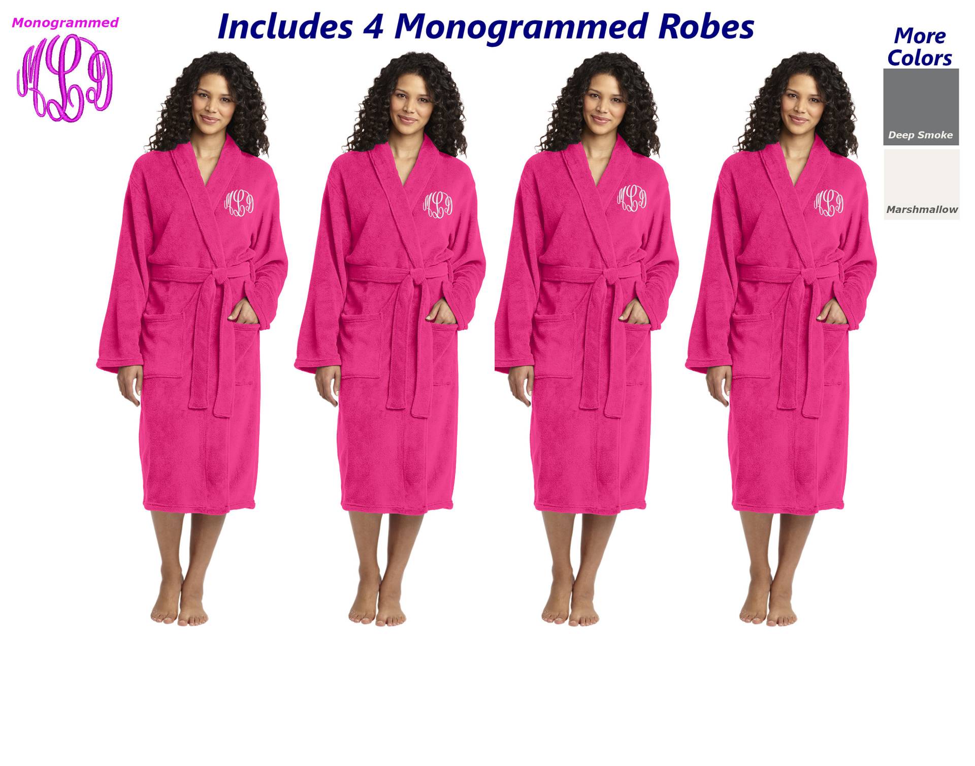 Vier Monogramm Roben Plüsch Microfleece Bestickte Großbestellung Mit Ihren Initialen, Personalisierte Brautjungfer Robe Geschenk Vier Monogramm Roben Plüsch Microfleece Bestickte Großbestellung Mit Ihren Initialen, Personalisierte Brautjungfer Robe Geschenk von MyKidsApron