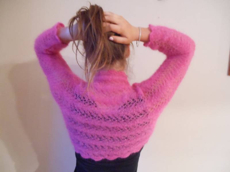 Dzianina Shrug Bolero Slub Lato Wzruszenie Ramion Koronka Różowy Moherowy Jedwab von MyKnitCroch