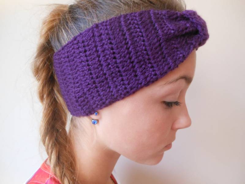 Häkeln Sie Stirnband Ohr Wärmer Turban Kopf Lila von MyKnitCroch