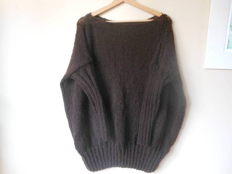 Oversized Plus Size Hand Gestrickte Pullover Tunika Lose Strick Dunkelbraun Damen von MyKnitCroch