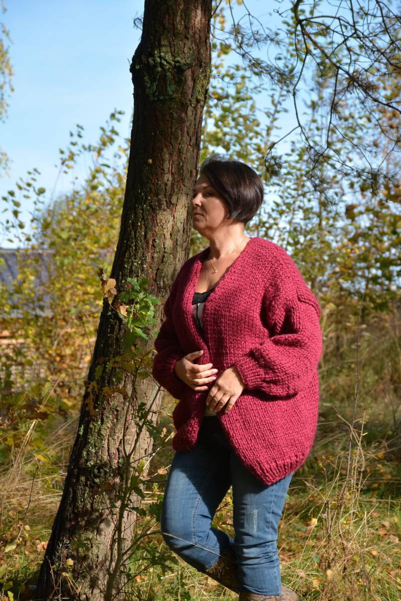 Oversized Strickjacke, Chunky Pullover, Alpaka Wolle Open Style Strickjacke, Jacke, Pullover Damen Gemütlich, Maroon von MyKnitCroch