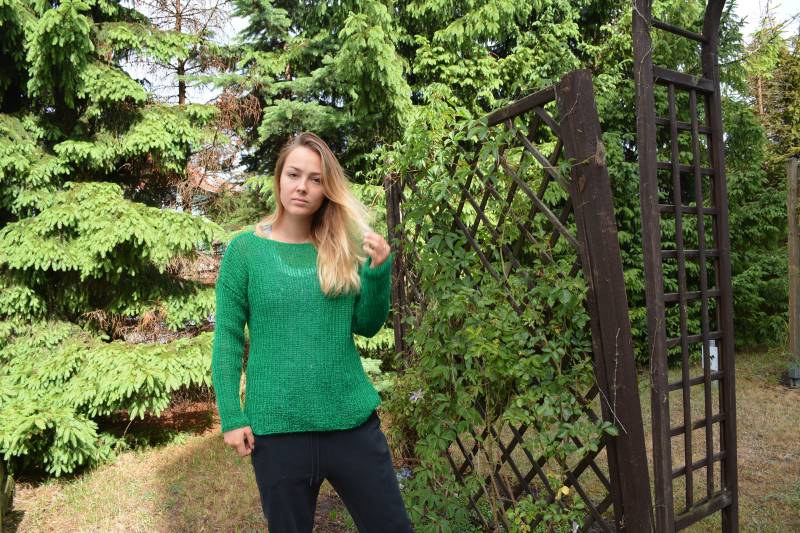 Raffiniert Robiony Na Drutach Süßer Z Moheru, Lekki Sweter, Puszysta Tunika, Damski, Zielony von MyKnitCroch