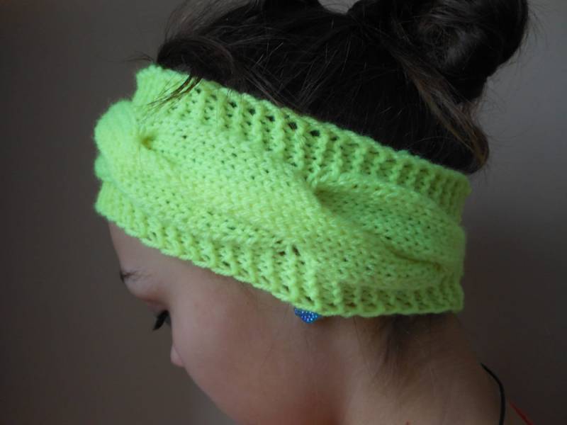 Strick Stirnband Ohr Wärmer Kopf Neongelb von MyKnitCroch