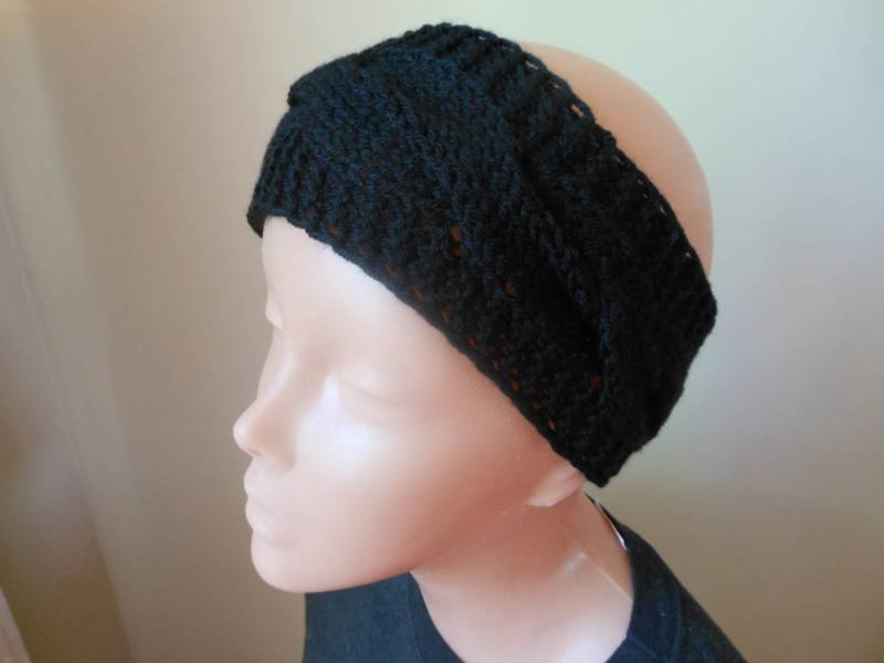 Strick Stirnband Ohr Wärmer Kopf Schwarz von MyKnitCroch