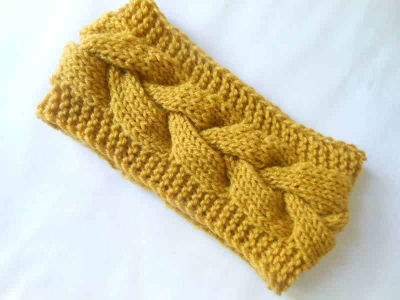 Strick Stirnband Ohrenwärmer Kopfwärmer Senfgelb von MyKnitCroch