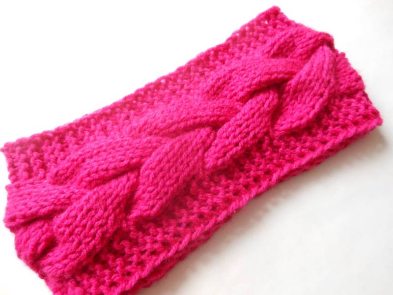 Stricken Kabel Stirnband Ohr Wärmer Kopf Fuchsia Farbe Wählen von MyKnitCroch