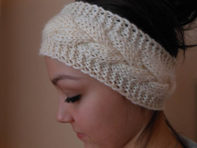 Strickseil Stirnband Ohrwärmer Kopfwärmer Creme von MyKnitCroch
