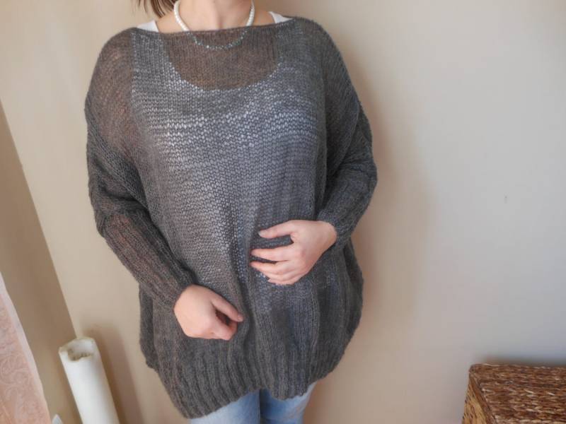 Übergroße Plus Größe Hand Stricken Pullover Tunika Lose Damen von MyKnitCroch